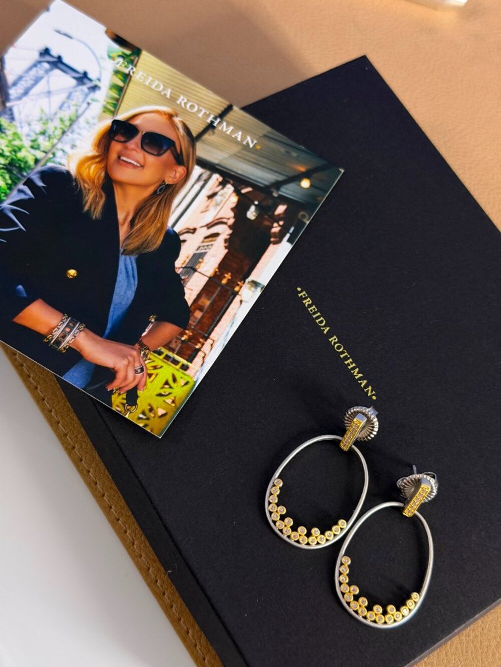 FREIDA ROTHMAN - Armor of Hope Big Open Oval Hoop Earrings - Silver and Gold